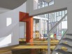 Modélisation 3D - un séjour illuminé et un escalier ouvert