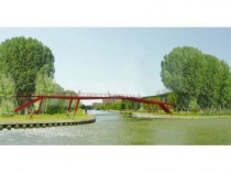 Une passerelle en acier  rouge pour la ZAC Claude ...