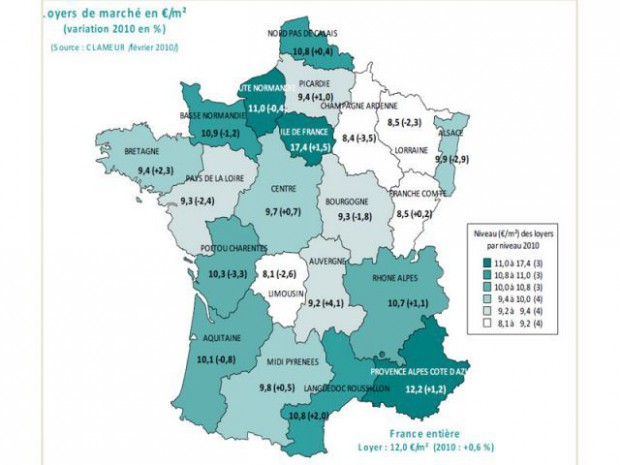 Loyers de marché en &euro;/m²