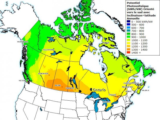Carte du potentiel photovoltaïque au Canada