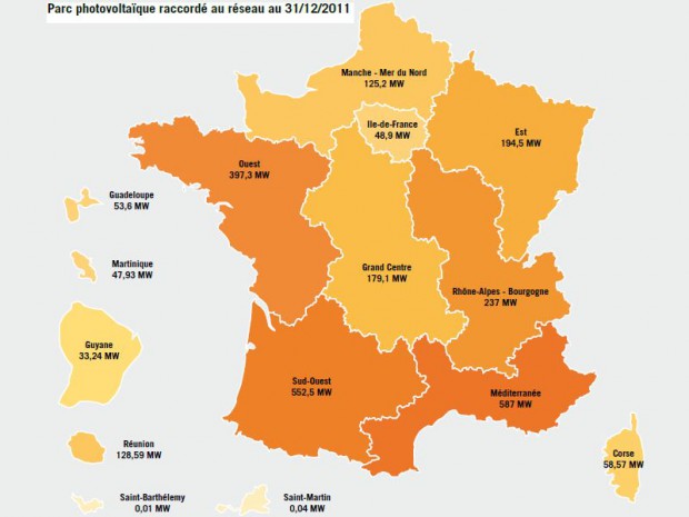 Carte photovoltaïque France fin 2011