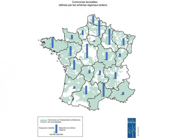 Carte France des régions pour l'éolien