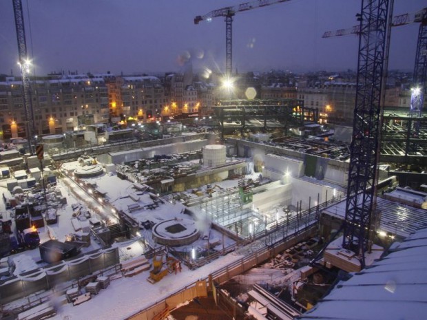 Chantier des Halles sous la neige 