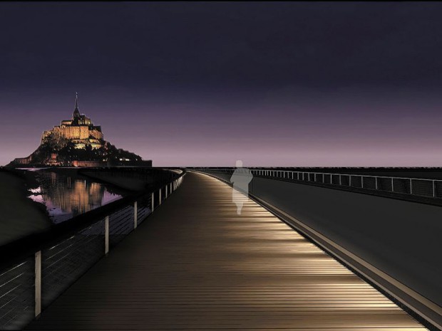 Pont passerelle du Mont-Saint-Michel  en construction