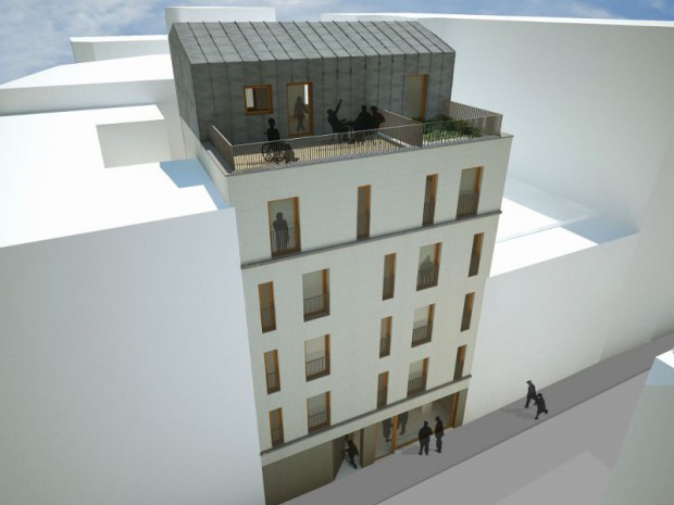 Rénovation au 37 rue Myrha du  bâtiment de logements à ossature métallique et béton de chanvre.