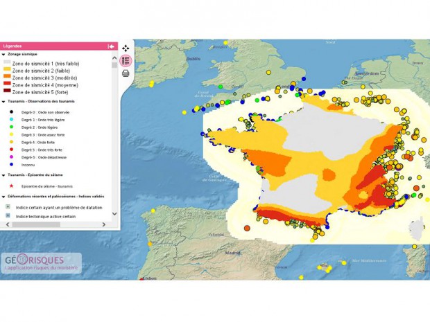 Carte risque sismique France