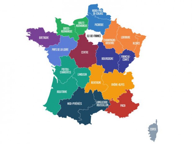 La carte des 13 régions 