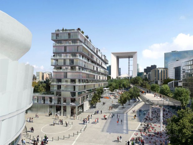 « One », par LES NOUVEAUX CONSTRUCTEURS, programme de 91 logements implanté au c&oelig;ur de la ZAC Seine-Arche à Nanterre (92) ; architectes : Farshid Moussavi Architecture et Richez & Associés.
