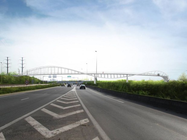 Perspective de la passerelle de Marc Mimram entre Valenton et Créteil 