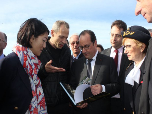 Visite de François Hollande le 1er novembre 2015 pour l'inauguration du rétablissement du caractère martime du Mont Saint Michel
