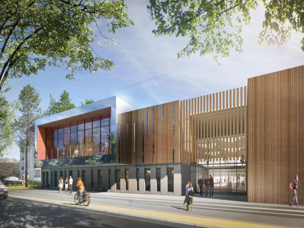 Construction d'un centre sportif en béton, acier et bois naturel à Valenton (Val-de-Marne)