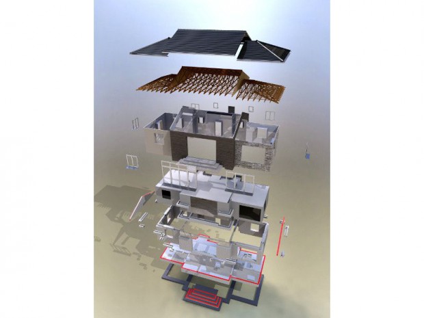 Maquette numérique vue éclatée d'une maison