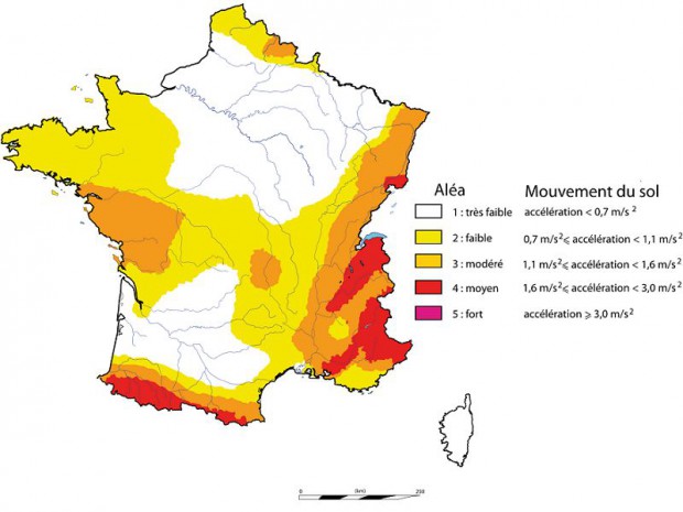Carte du risque sismique en France