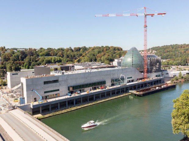 Projet de La Seine Musicale sur l'Ile Seguin à Boulogne-Billancourt (Hauts-de-Seine) conçu par l'architecte japonais Shigeru Ban associé à Jean de Gastines