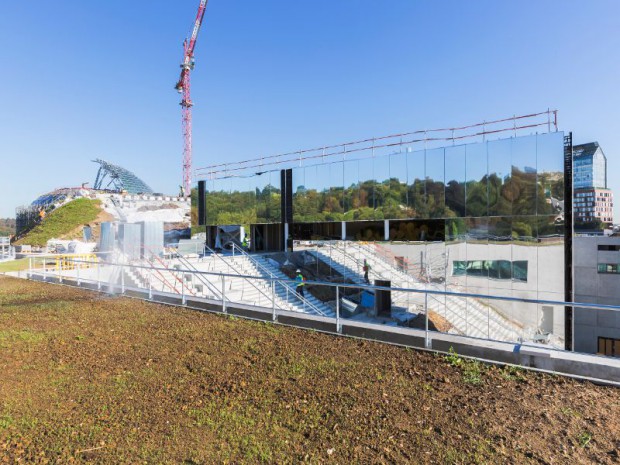 Projet de La Seine Musicale sur l'Ile Seguin à Boulogne-Billancourt (Hauts-de-Seine) conçu par l'architecte japonais Shigeru Ban associé à Jean de Gastines