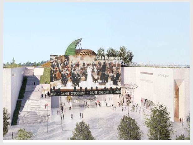 Projet de La Seine Musicale sur l'Ile Seguin à Boulogne-Billancourt (Hauts-de-Seine) conçu par l'architecte japonais Shigeru Ban associé à Jean de Gastines