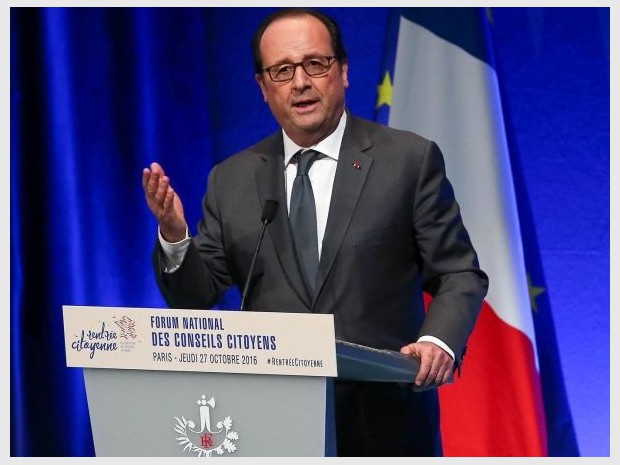 François Hollande devant le Forum national des Conseils citoyens, à La Villette le 27 octobre 2016