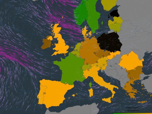Carte impact carbone électricité européenne