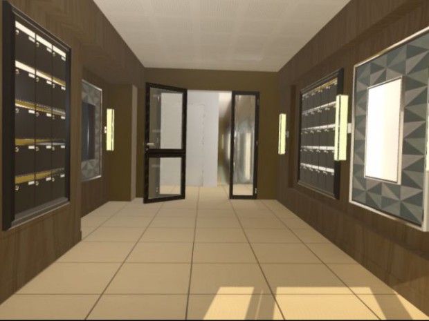 Hall d'entrée et couloirs modélisés en 3D