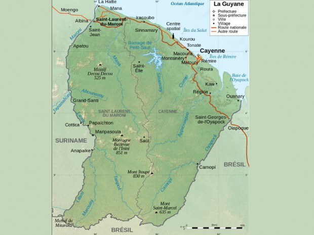 Carte physique de la Guyane