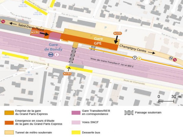 Les contours de la future gare du Grand Paris Express Bondy