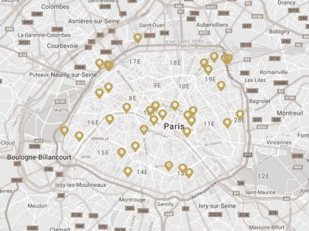 Réinventer Paris 2 : carte globale des 34 sites 