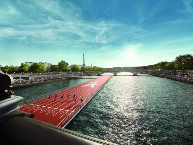 Evénement Paris en mode Journées olympiques les 23 et 24 juin 2017 : la piste d'athlétisme flottante conçue et imaginée par Ubi-Bene 