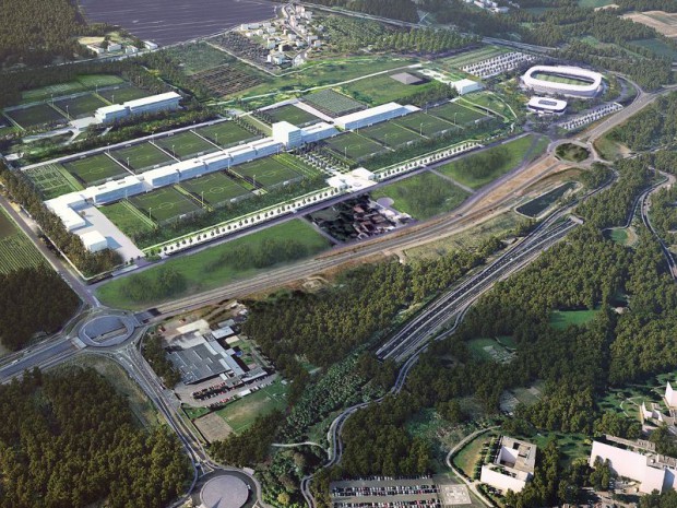 Vue du futur centre d'entraînement et de formation du club à Poissy (Yvelines) 