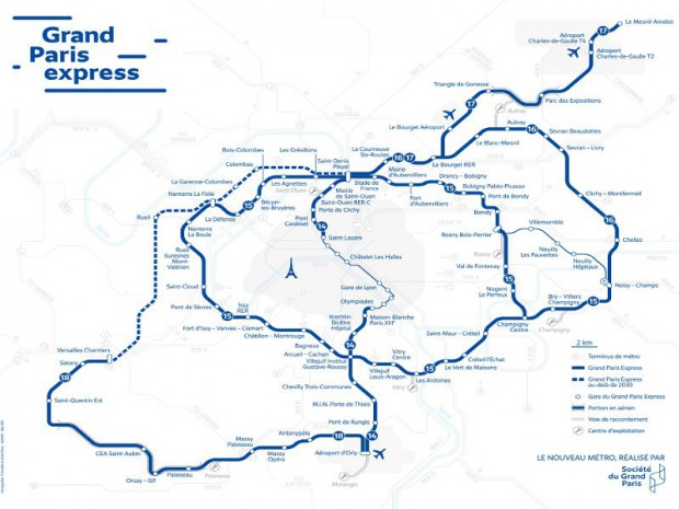 Carte du futur métro du Grand Paris Express 