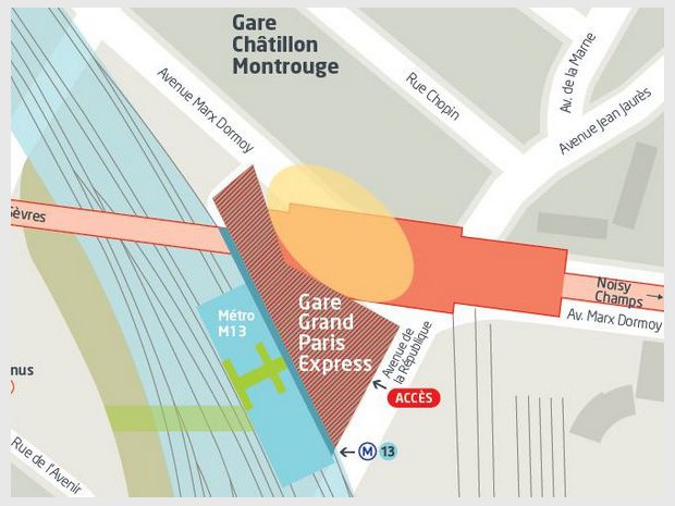 Réalisation de la gare du Grand Paris Express de Châtillon-Montrouge (Hauts-de-Seine) sur la ligne 15 sud, imaginée par David Trottin chez Périphériques Architectes