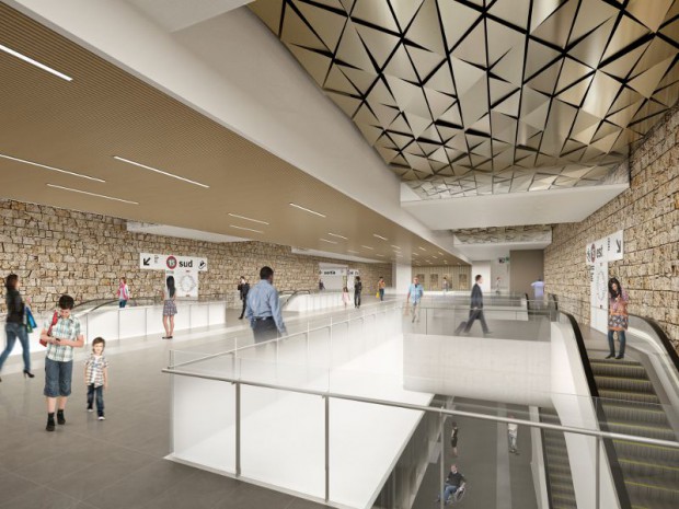 Réalisation de la gare du Grand Paris Express, Champigny Centre (Val-de-Marne) imaginée sur la ligne 15 Sud et 15 Est par l'agence Richez Associés   