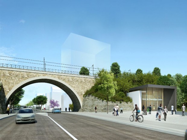 Réalisation de la gare du Grand Paris Express, Champigny Centre (Val-de-Marne) imaginée sur la ligne 15 Sud et 15 Est par l'agence Richez Associés