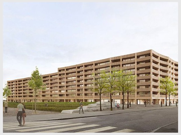 La construction en cours de la parcelle A de l'écoquartier "Erlenmatt West" à Bâle par Losinger Marazzi, filiale suisse de Bouygues Construction. Visite du chantier de gros-&oelig;uvre.