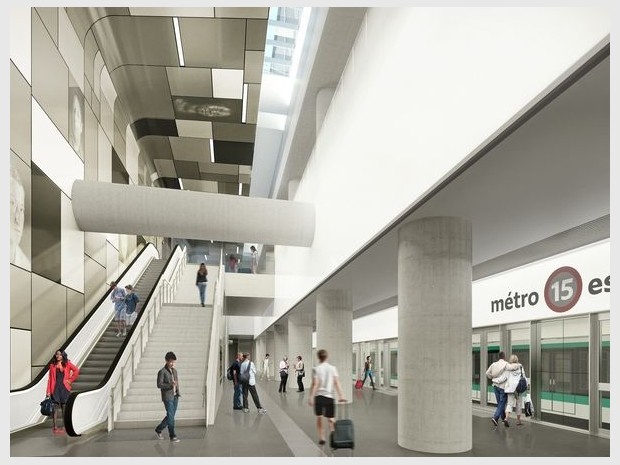 Réalisation de la gare du Grand Paris Express Bry-Villiers-Champigny imaginée sur la ligne 15 Sud par l'agence Richez Associés