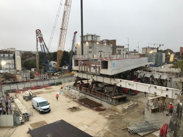 Ripage de la dalle le 2 novembre 2017 de la gare d'Arcueil-Cachan du Grand Paris Express