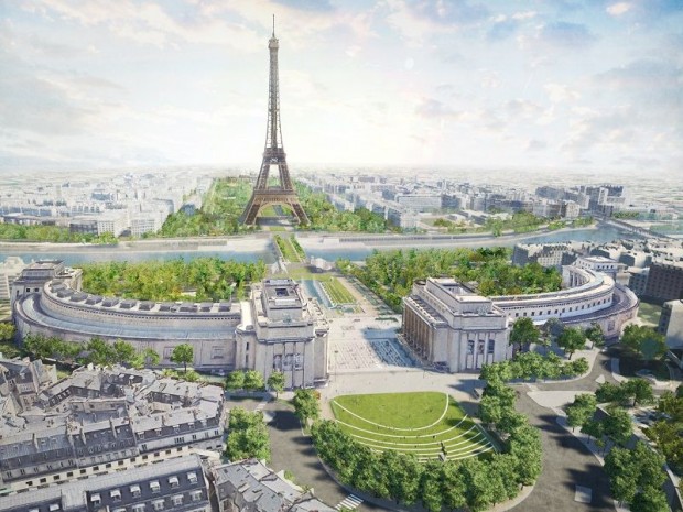 Vue aérienne du projet de parc : Site Tour Eiffel 