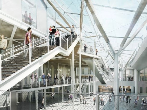 PEM de Rennes, projet phase PRO-Perspective vue de l'atrium