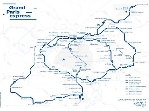 Carte du futur métro du Grand Paris Express 