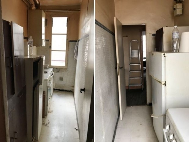Avant : une vieille cuisine transformée en salle de bains