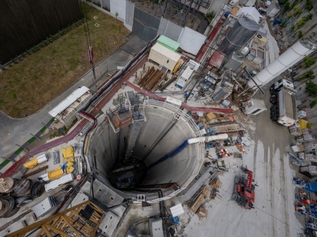 Puits départ tunnelier enfouissement lignes très haute tension