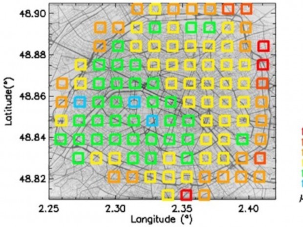 Carte de la pollution de l'air à Paris