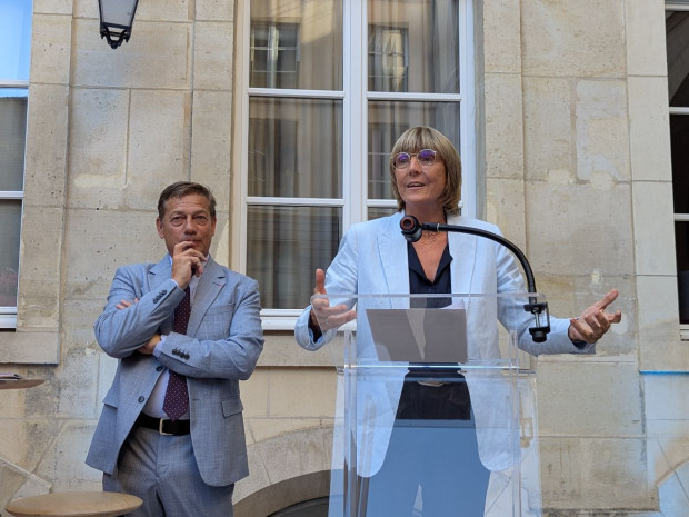 Jean-Christophe Repon et Valérie Létard à la cérémonie des voeux d'été de la Capebe, le 4 juillet 2025 à Paris.