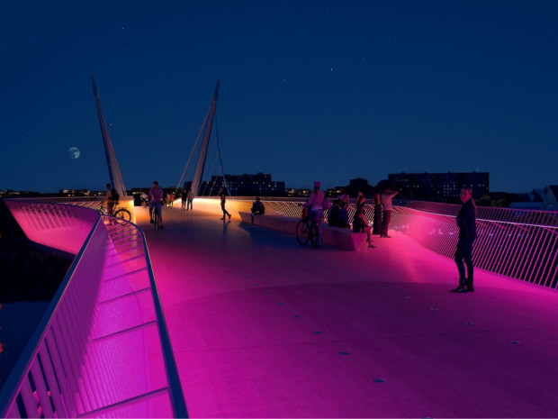 La future passerelle Gerland-La Saulaie de nuit à Lyon