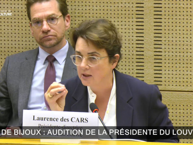 Laurence des Cars, présidente-directrice du musée du Louvre, auditée le 22 octobre 2025, devant la commission de la culture du Sénat.