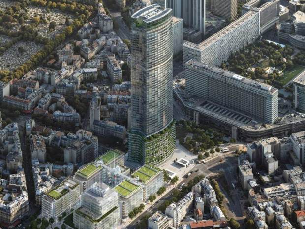 Vue a&eacute;rienne de la future Tour Montparnasse et du centre commercial r&eacute;nov&eacute;