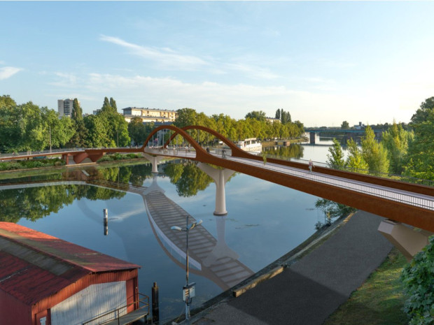 Passerellle Rosa Luxemburg_vue depuis quai de la digue &agrave; Strasbourg