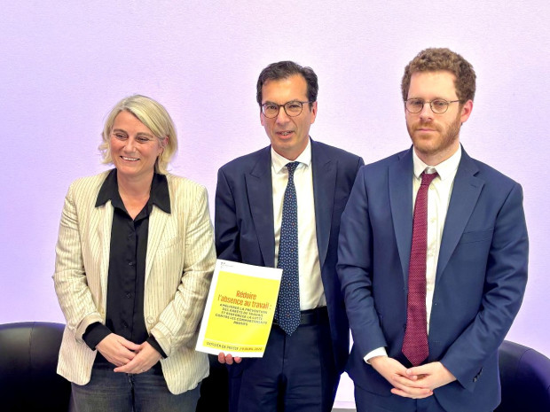 St&eacute;phanie Rist Jean-Pierre Farandou et David Amiel pr&eacute;sentent le plan du gouvernement pour r&eacute;duire les absences au travail