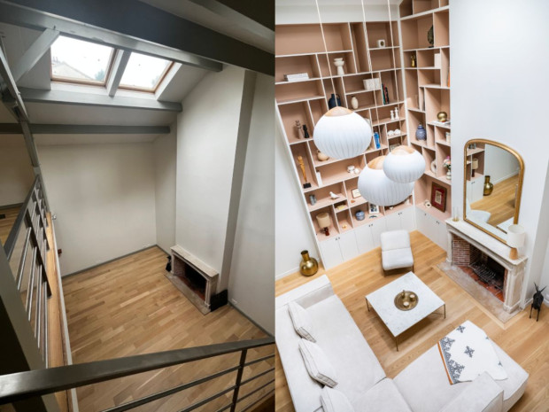 Le salon avant et apr&egrave;s les travaux 