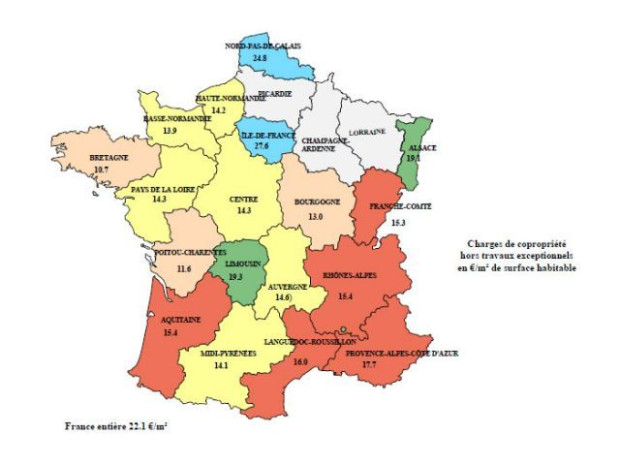 Charges de copropri&eacute;t&eacute; par r&eacute;gion