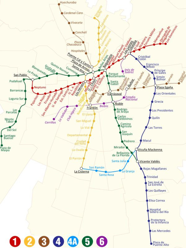 Carte m&eacute;tro Santiago du Chili